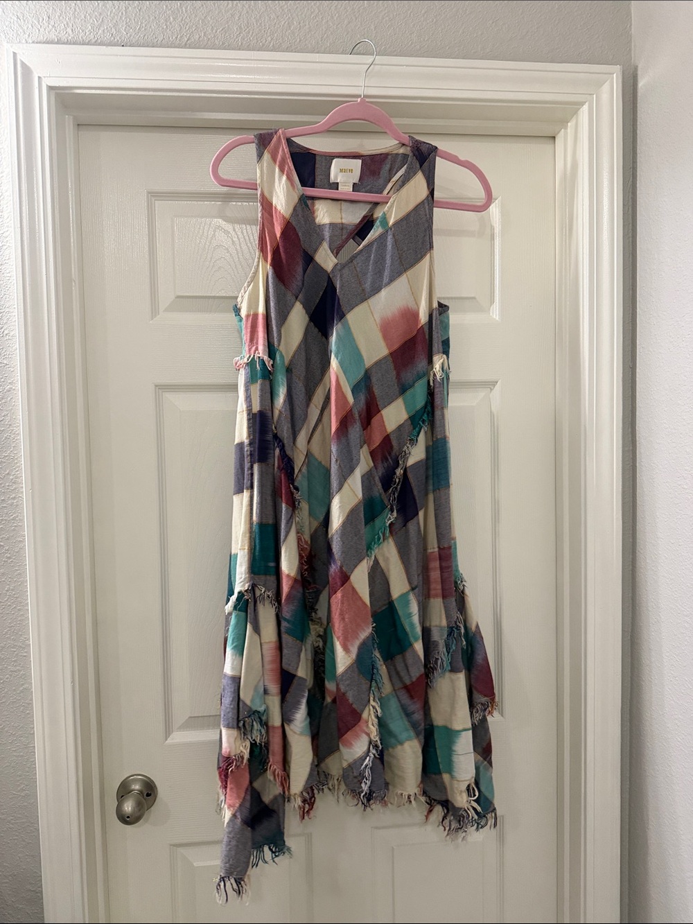 Anthropologie Boho Plaid Fringe Tank Dress - Multicolor